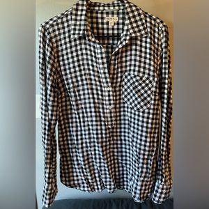 Merona Black And White Gingham Button Down Women’s Blouse Size Large